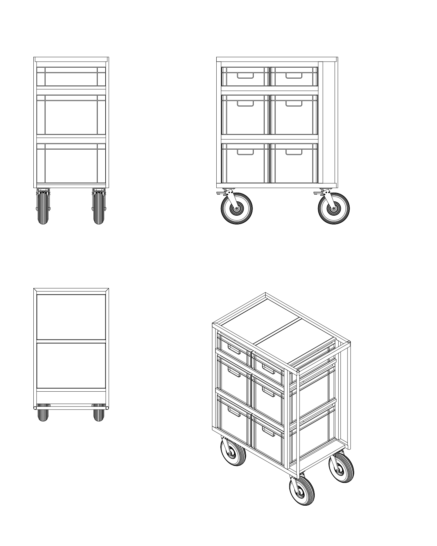 Euro Crate Cart - 2 x 2lg 1sm studio cart