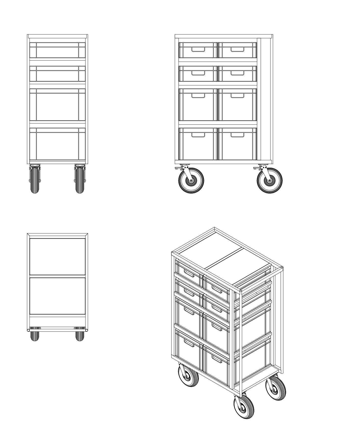Euro Crate Cart - 2 x 2lg 2sm studio cart