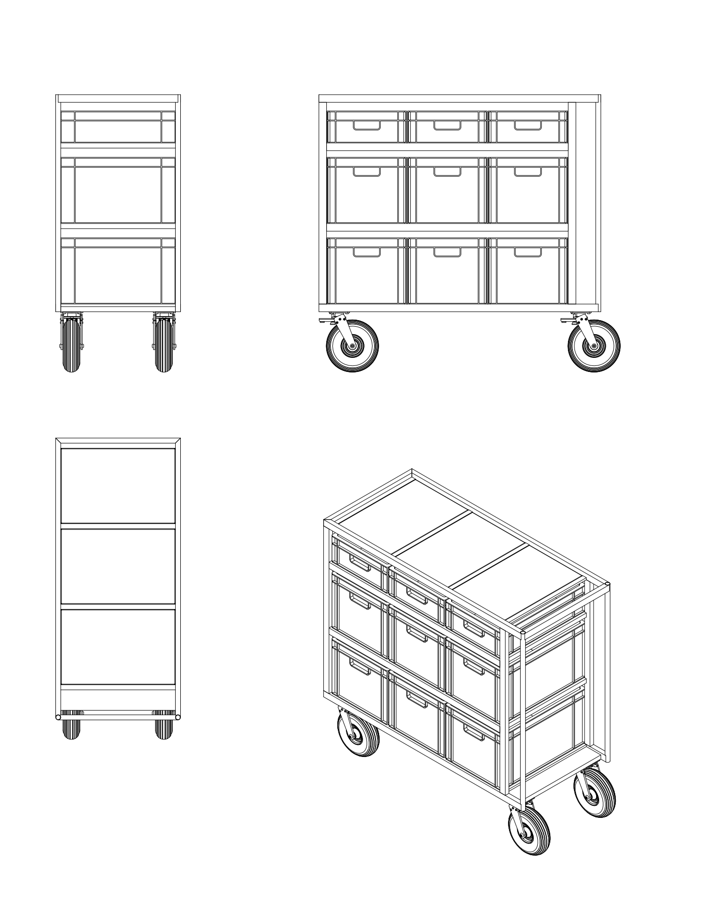 Euro Crate Cart - 3 x 2lg 1sm studio cart