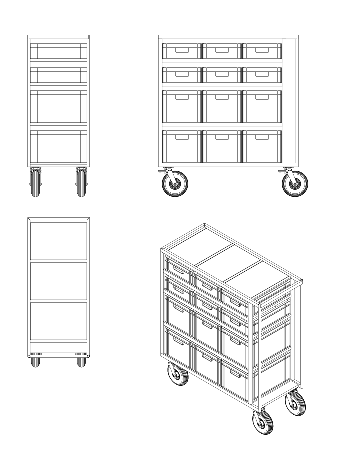 Euro Crate Cart - 3 x 2lg 2sm studio cart